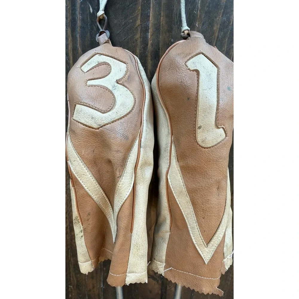 VTG 2 Golf Club Wood Head Covers 1+3 Tan Faux Leather